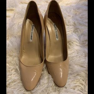 Manolo Blahnik patent leather heel.